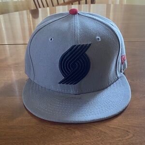 Portland Trail Blazers NBA New Era Fitted 7 1/8 Grey, Black, and Red Used